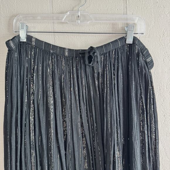 Vintage Boho Celestial Goth Long Skirt XL Black Gold Metallic Tinsel Cottage - Picture 4 of 12